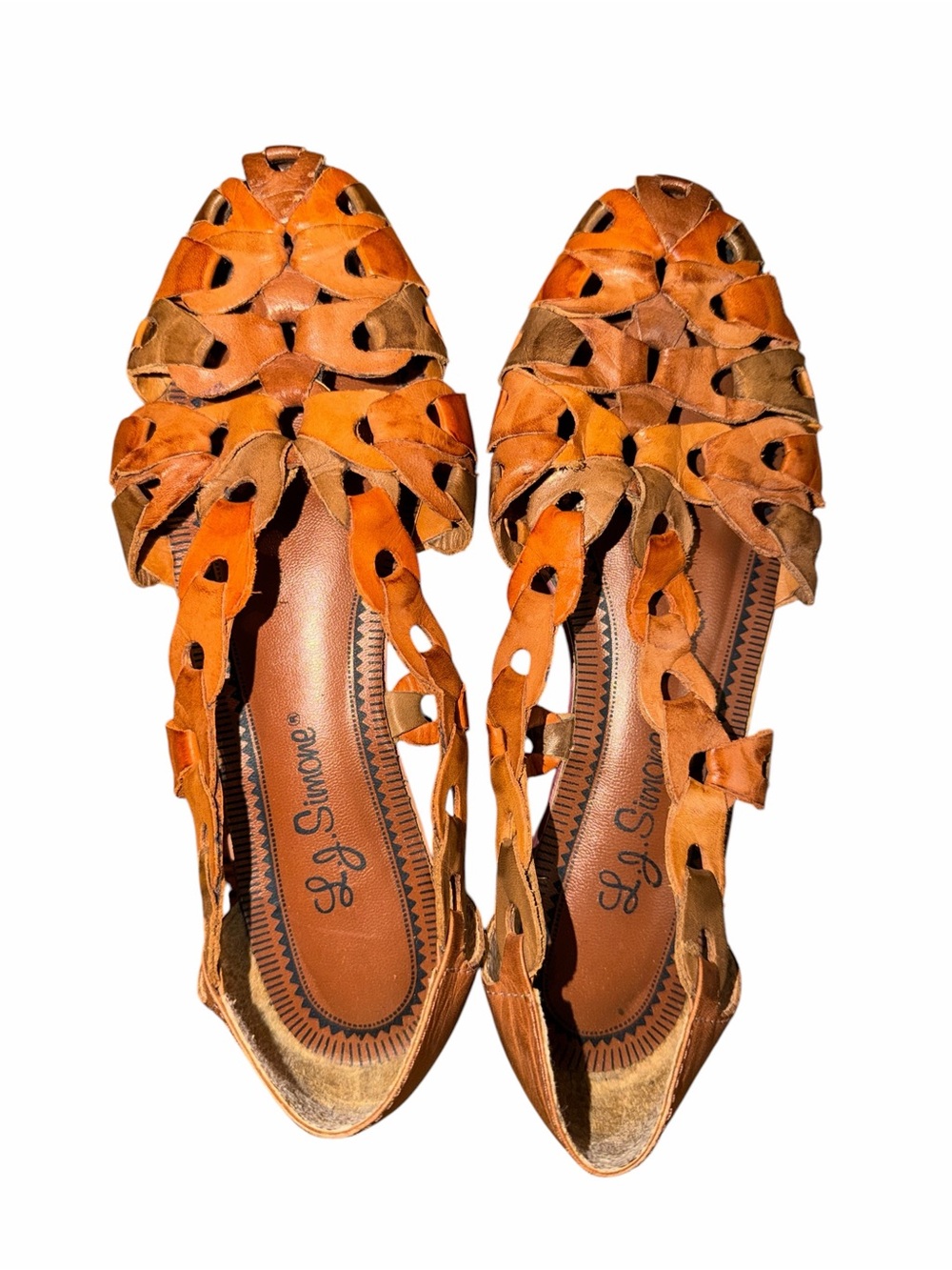 L.J. Simone Vintage Women's Brown Leather Cutout Sandals Size 7 M